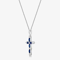 Gemstone & 1/6 CT. T.W. Natural Diamond 10K Gold Cross Pendant Necklace