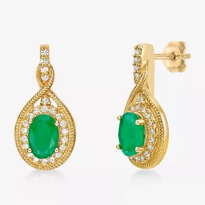 Womens 1/5 CT. Genuine Green Emerald 10K Gold Drop Earrings