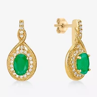 Womens 1/5 CT. Genuine Green Emerald 10K Gold Drop Earrings
