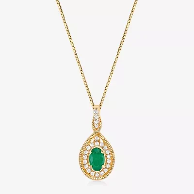 Womens 1/6 CT. T.W. Genuine Green Emerald 10K Gold 18 Inch Pendant Necklace
