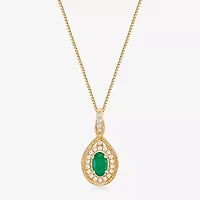 Womens 1/6 CT. T.W. Genuine Green Emerald 10K Gold 18 Inch Pendant Necklace