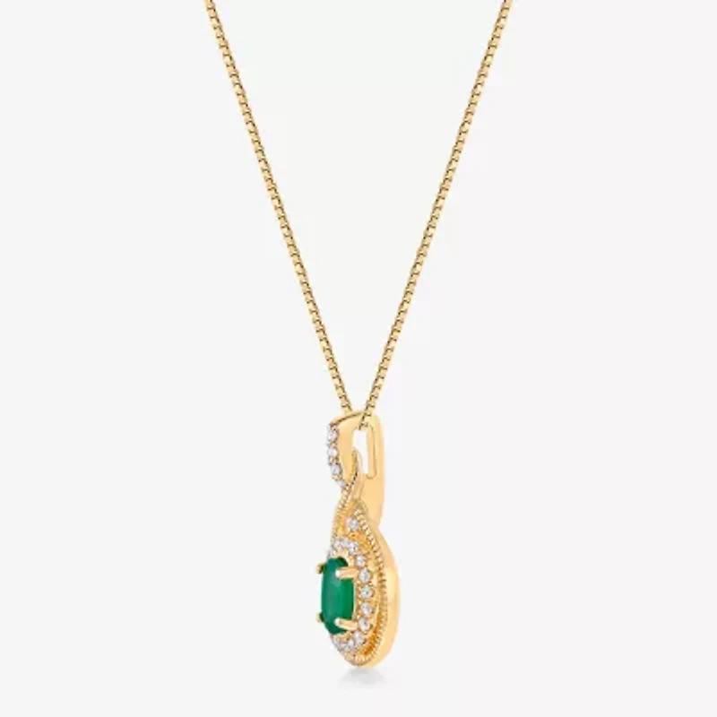 Womens 1/6 CT. T.W. Genuine Green Emerald 10K Gold 18 Inch Pendant Necklace
