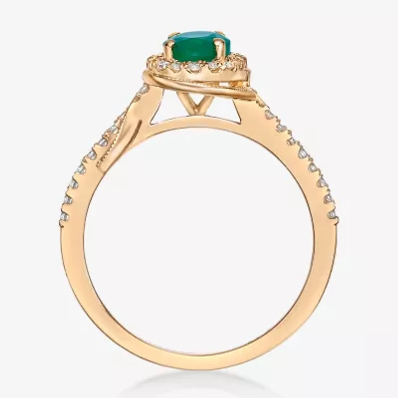 Womens 1/4 CT. T.W. Genuine Green Emerald 10K Gold Cocktail Ring