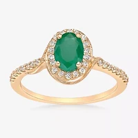 Womens 1/4 CT. T.W. Genuine Green Emerald 10K Gold Cocktail Ring