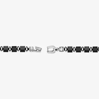 Mens Black Agate Stainless Steel Beaded Bracelet