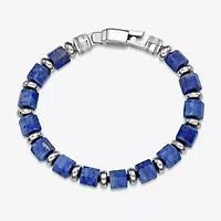 Mens Black Agate Stainless Steel Beaded Bracelet