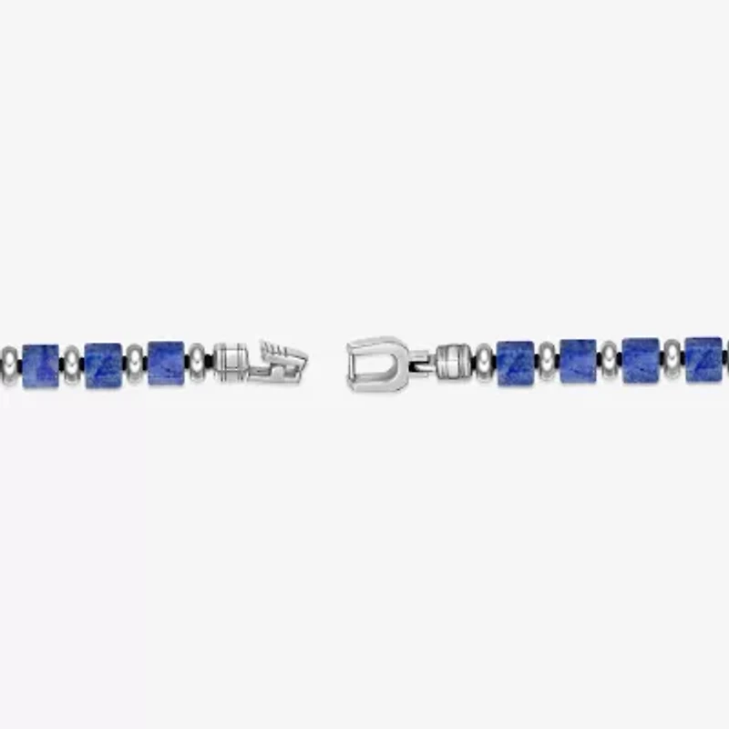 Mens Black Agate Stainless Steel Beaded Bracelet