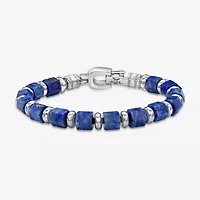 Mens Black Agate Stainless Steel Beaded Bracelet