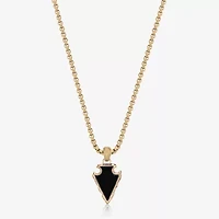 Mens Black Agate Stainless Steel Arrow 24 Inch Pendant Necklace