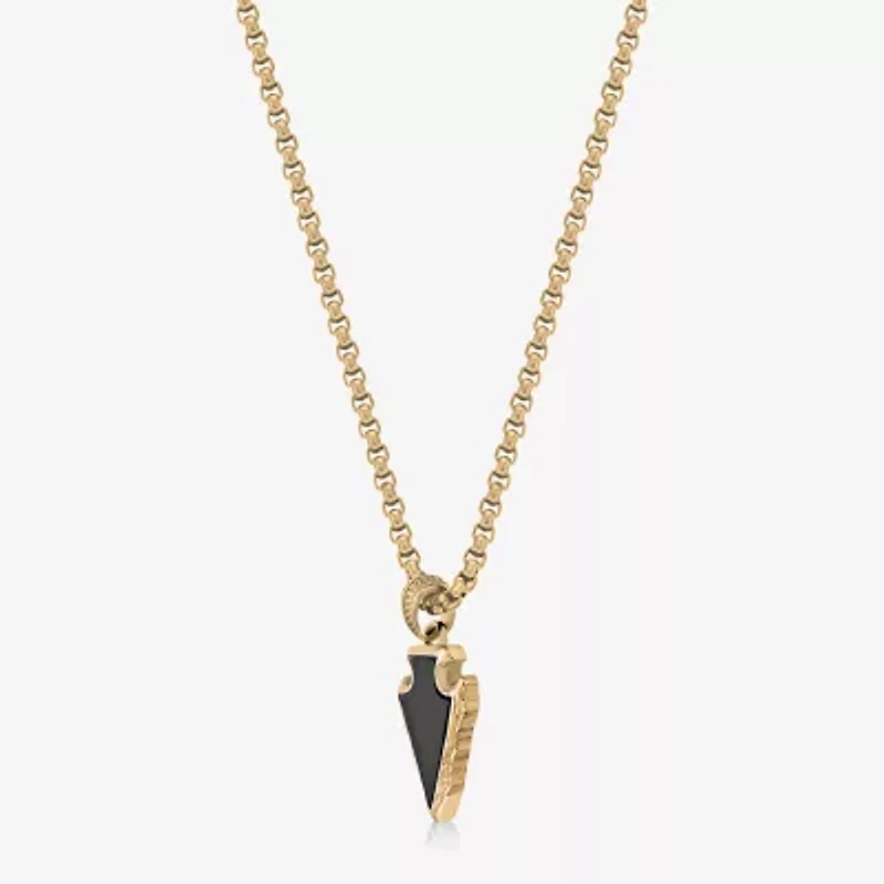 Mens Black Agate Stainless Steel Arrow 24 Inch Pendant Necklace