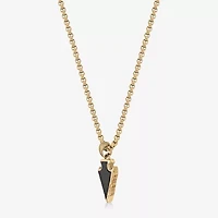 Mens Black Agate Stainless Steel Arrow 24 Inch Pendant Necklace