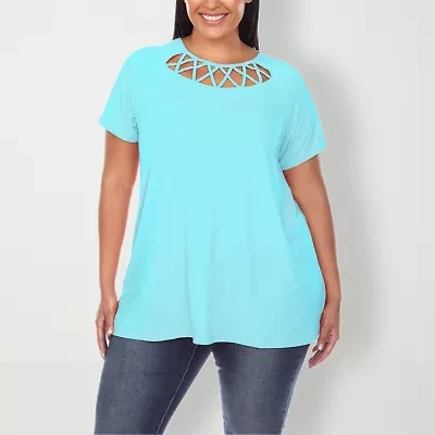 White Mark Plus Womens Round Neck Short Sleeve Tunic Top