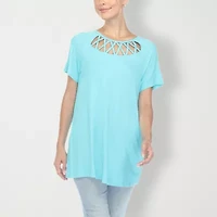 White Mark Womens Round Neck Short Sleeve Tunic Top