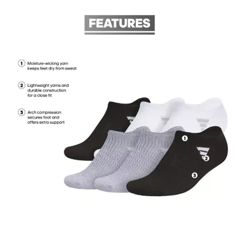 adidas Superlite Womens Multi-Pack 6 Pair Plus Tall No Show Socks