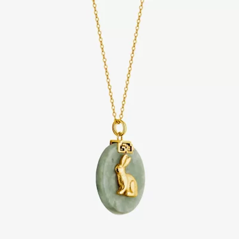 Rabbit Womens Genuine Green Jade 18K Gold Over Silver 18 Inch Pendant Necklace