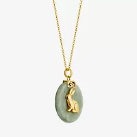 Rabbit Womens Genuine Green Jade 18K Gold Over Silver 18 Inch Pendant Necklace