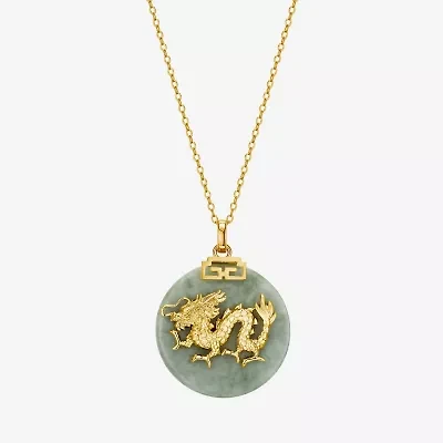 Dragon Womens Genuine Green Jade 18K Gold Over Silver 18 Inch Pendant Necklace