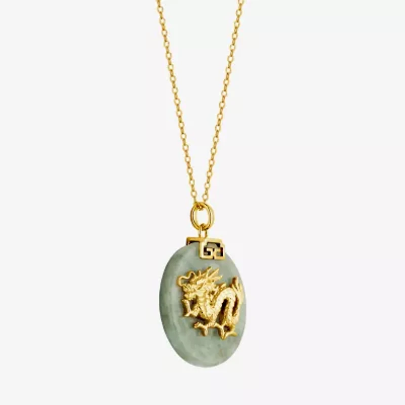 Dragon Womens Genuine Green Jade 18K Gold Over Silver 18 Inch Pendant Necklace