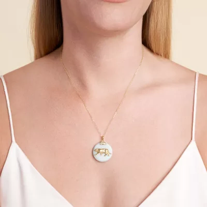 Tiger Womens Genuine Green Jade 18K Gold Over Silver 18 Inch Pendant Necklace