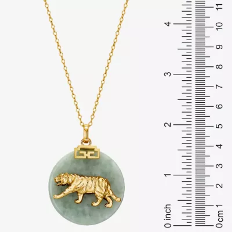 Tiger Womens Genuine Green Jade 18K Gold Over Silver 18 Inch Pendant Necklace
