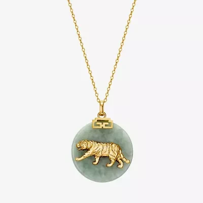 Tiger Womens Genuine Green Jade 18K Gold Over Silver 18 Inch Pendant Necklace