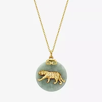 Tiger Womens Genuine Green Jade 18K Gold Over Silver 18 Inch Pendant Necklace