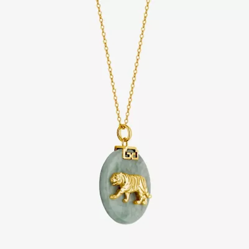 Tiger Womens Genuine Green Jade 18K Gold Over Silver 18 Inch Pendant Necklace