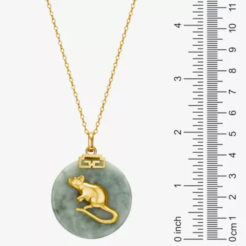 Rat Womens Genuine Green Jade 18K Gold Over Silver 18 Inch Pendant Necklace