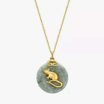 Rat Womens Genuine Green Jade 18K Gold Over Silver 18 Inch Pendant Necklace