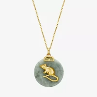 Rat Womens Genuine Green Jade 18K Gold Over Silver 18 Inch Pendant Necklace