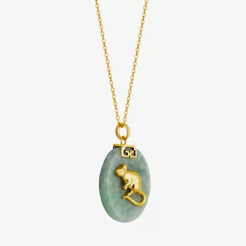 Rat Womens Genuine Green Jade 18K Gold Over Silver 18 Inch Pendant Necklace