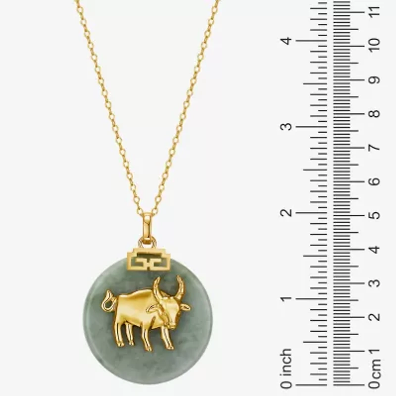 Bull Womens Genuine Green Jade 18K Gold Over Silver 18 Inch Pendant Necklace