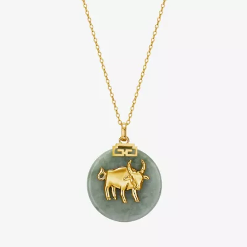 Bull Womens Genuine Green Jade 18K Gold Over Silver 18 Inch Pendant Necklace