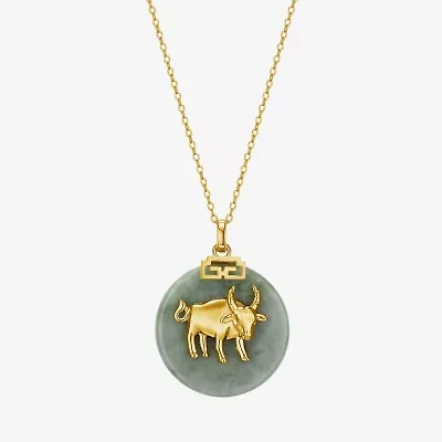Bull Womens Genuine Green Jade 18K Gold Over Silver 18 Inch Pendant Necklace