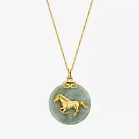 Horse Womens Genuine Green Jade 18K Gold Over Silver 18 Inch Pendant Necklace
