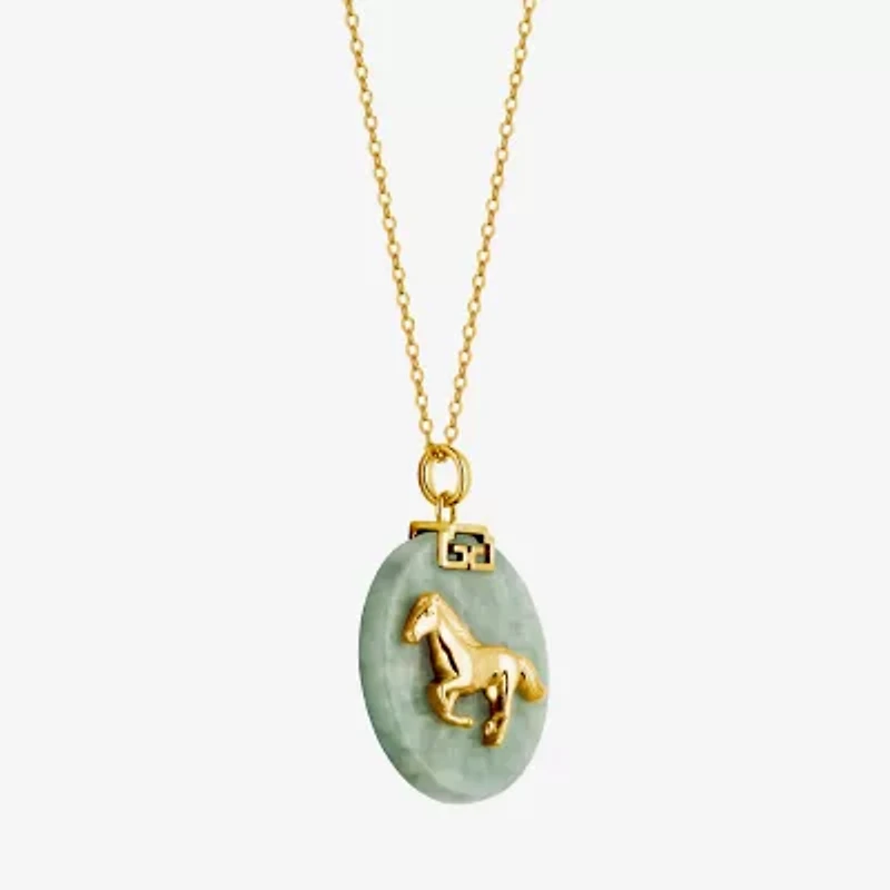 Horse Womens Genuine Green Jade 18K Gold Over Silver 18 Inch Pendant Necklace