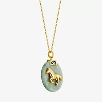Horse Womens Genuine Green Jade 18K Gold Over Silver 18 Inch Pendant Necklace