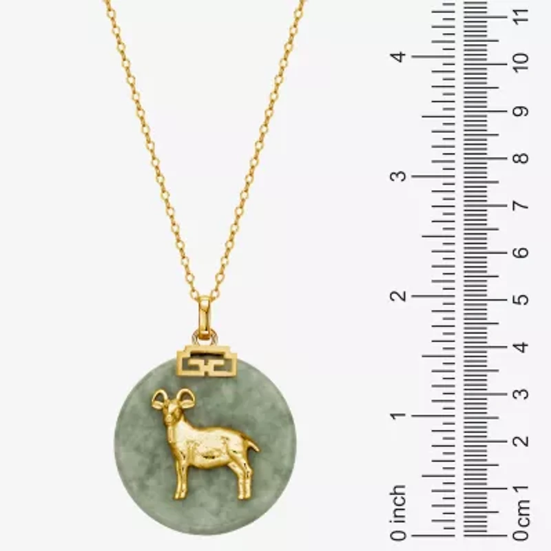 Goat Womens Genuine Green Jade 18K Gold Over Silver 18 Inch Pendant Necklace