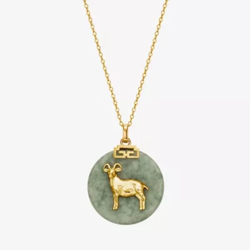 Goat Womens Genuine Green Jade 18K Gold Over Silver 18 Inch Pendant Necklace