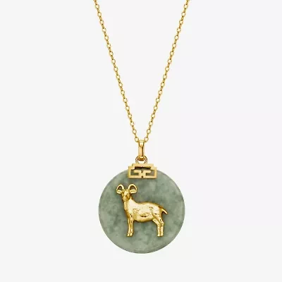 Goat Womens Genuine Green Jade 18K Gold Over Silver 18 Inch Pendant Necklace