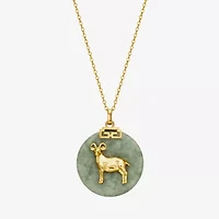 Goat Womens Genuine Green Jade 18K Gold Over Silver 18 Inch Pendant Necklace