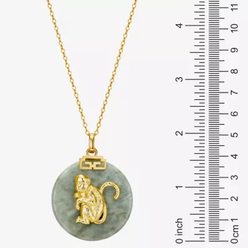 Monkey Womens Genuine Green Jade 18K Gold Over Silver 18 Inch Pendant Necklace