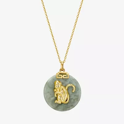 Monkey Womens Genuine Green Jade 18K Gold Over Silver 18 Inch Pendant Necklace