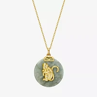 Monkey Womens Genuine Green Jade 18K Gold Over Silver 18 Inch Pendant Necklace