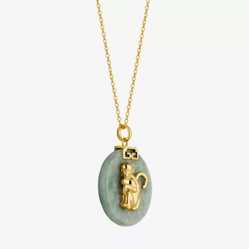 Monkey Womens Genuine Green Jade 18K Gold Over Silver 18 Inch Pendant Necklace
