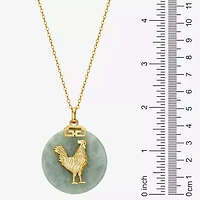 Rooster Womens Genuine Green Jade 18K Gold Over Silver 18 Inch Pendant Necklace