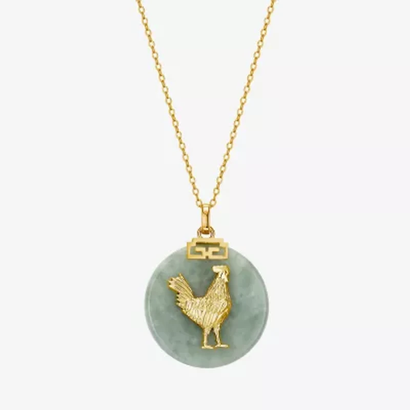 Rooster Womens Genuine Green Jade 18K Gold Over Silver 18 Inch Pendant Necklace
