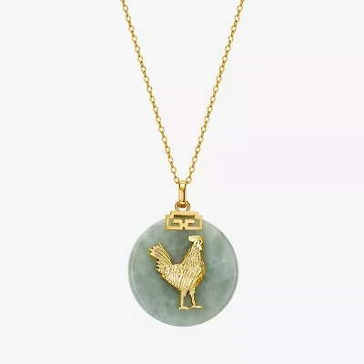 Rooster Womens Genuine Green Jade 18K Gold Over Silver 18 Inch Pendant Necklace