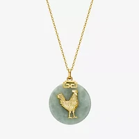 Rooster Womens Genuine Green Jade 18K Gold Over Silver 18 Inch Pendant Necklace