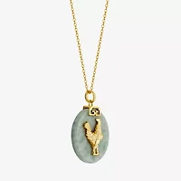 Rooster Womens Genuine Green Jade 18K Gold Over Silver 18 Inch Pendant Necklace